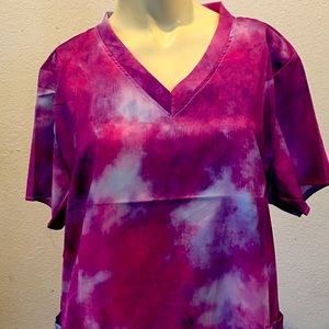 Multi color purple and blue scrub top V-neck short sleeve
